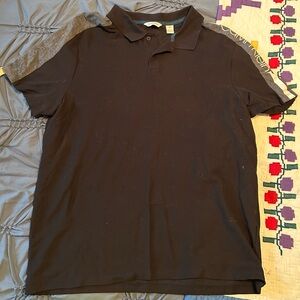 Calvin Klein Men's Black Polo Shirt with Heather Gray Sleeve Detail